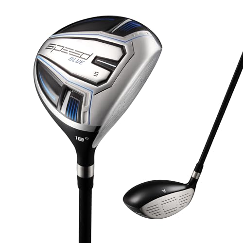 Speed System Golf Stainless Steel Fairway Golf Club Lightweight Graphite Shaft High Launch USGA Approved Right Hand Mens Club and Headcover Black - Blue - Reg Flex - 3 Wood 16 Degrees