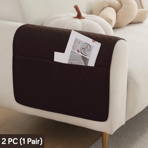 Image of HOKIPO Quilted Sofa Arm Cover with Pockets, Dark Brown, Pack of 2 (1 Pair) (IN-787-L-DBR*2)