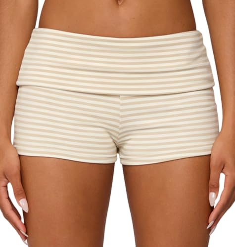 Image of Women Low Waist Lounge Shorts Fold Over Skinny Pajamas Shorts Summer Casual Pj Bottom Sleep Shorts