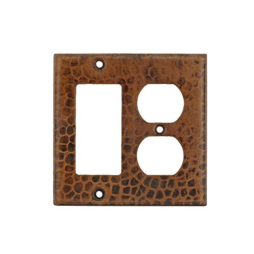 Premier Copper Products SCOR Copper Combination Switch Plate with Two Hole Outlet and Ground Fault/Rocker GFI Cover, Oil Rubbed Bronze