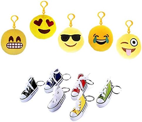 6pcs Canvas Shoe Keychains & 5pcs Large Size Emoji Keychains, Total 11 Pieces Cute Keychains in Bulk