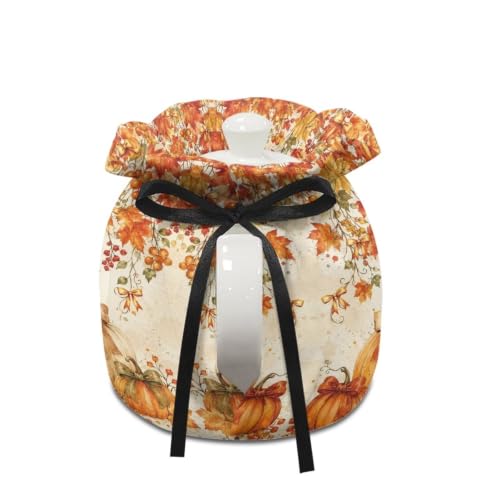 Image of Fall Bow Tea Cozy Cover Insulated Dust Cover for Teapot Black Cat Tea Pot Covers for Keeping Warm Kettle Protector Covers Washable Portable Party Decoration