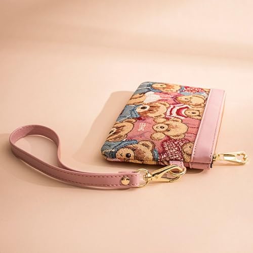 Cartoon Bear Wallet Cute Canvas Contrasting Colors Coin Purse Letter Mobile Phone3