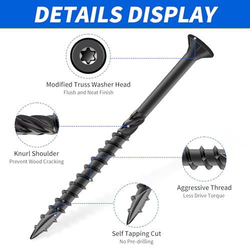 Image of #8 * 1-1 /2 Inch Deck Screws, (135pcs) Black Wood Screws, Rust Resistant Epoxy Coated, Carbon Steel, with T25 Torx Bits