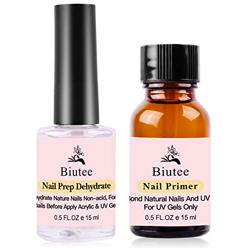 Biutee Nail Primer Natural Nail Prep Dehydrator and Primer 15ml 0.5 oz Long-Lasting Fast Air Dry Nail Dehydrator and Primer for Acrylic Nails