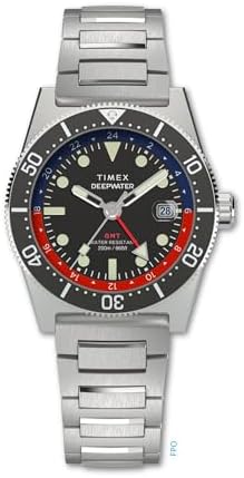 TIMEX Deep Water Reef Analog Watch for man with Black Round Dial & Silver Stainless Steel Bracelet Band Water Resistant Men's Wrist Watches - TW2W95300UJ