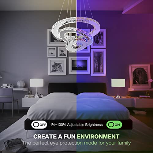 Na Modern Diy Crystal Rings Chandeliers Led Pendant Light Adjustable Stainless Steel Ceiling Light Fixture For Living Room Dining Room Bedroom, Middle #TOP3