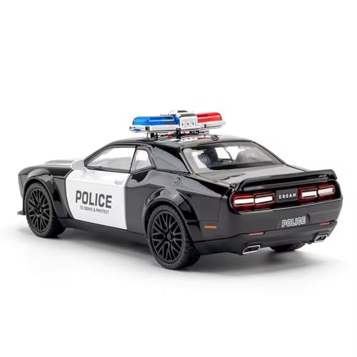 Image of Exclusive Alloy Metal Pull Back Die-cast Car Scale Model with Sound Light Mini Auto Toy for Kids Metal Model Toy Car with Sound and Light?New Version? (1.32 Scale-Dodge CHALLANGER Police-Black)