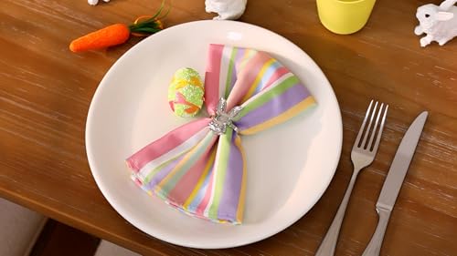 Easter Cloth Napkins Pastel Stripe Washable Spring Party Home Table Decor by Socomi - Used condition - Image 5