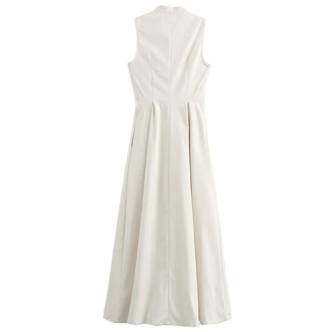 Vestidos Largos Verdes Vestidos Largos de Mujer Vestido de Verano Fruncido con Cremallera sin Mangas Vestidos Blancos Ajustados de Cuello O, Batas Maxi