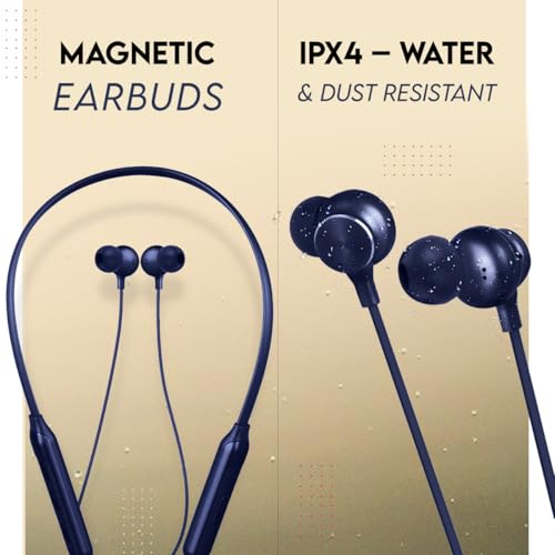 Image of Zimo AeroFlex Bluetooth 5.2 Wireless in-Ear Headphones, 18Hrs Playtime, Deep Bass, HD Calls, Dual Device Pairing, Voice Assist, Type-C Fast Charge Wireless Neckband, IPX4 (Navy)