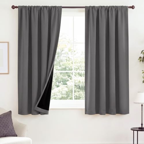 NICETOWN Grey Blackout Curtains 52 x 45 inches Length 2 Panels for Bedroom