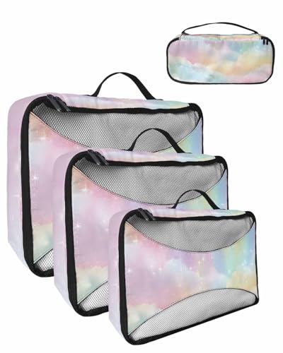 Colorful Cloud Rainbow 4 Set Packing Cubes, Dreamy Cloud Sky