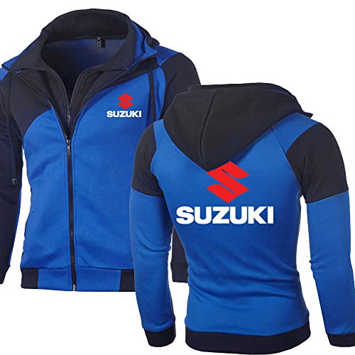 QaQhk Sweat à capuche pour homme Double fermeture éclair Veste Printemps et Autumnr Outwear Manteaux Casual Plus Size Sweat à capuche Sweat Pull SUZUKI Baseball Uniforme,bleu,XL
