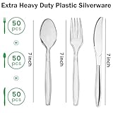 150 Pcs Reusable Plastic Cutlery Set (50 Forks, 50 Spoons, 50 Knives) Heavy Duty Washable Clear Mix Party Cutlery – Premium Quality Reusable Tableware for Picnics Camping Weddings & Everyday Use - Image 3