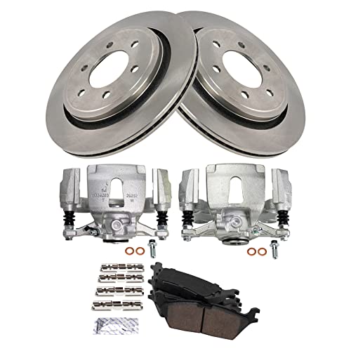 Image of TRQ Rear Brake Pad, Caliper, & Rotor Kit Ceramic Vented Compatible with 2015-2017 Ford F-150