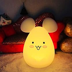 Lampara Bebes Raton Tianhaixing luz nocturna infantil, LED Silicona blanda Ratón luz nocturna con 9 colores cambiando/USB recargable/control remoto y táctil regulable, ideal Navidad y regalos de cumpleaños para niños