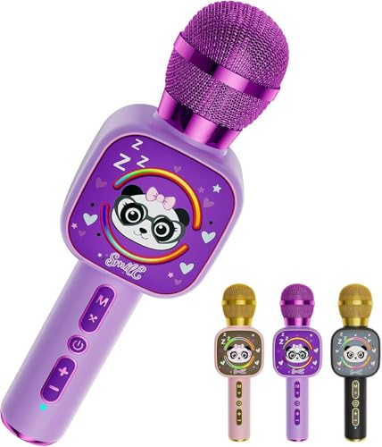 Image of ShinePick Karaoke Mic with Speaker for Kids & Adults, Wireless Bluetooth Microphone for Singing, 5 Magic Voice Changer, RGB Lights, Portable Mike Gift,1200mAh Battery, Type-C Charging (Purple)