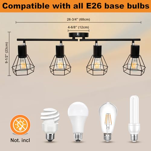 LTBLIGHT 4-Light Track Lighting Fixtures Ceiling, Adjustable Track Lighting Kit, Black Farmhouse Ceiling Light with E26 Base, Directional Spotlights for Kitchen Hallway Bedroom Living Room by LTBLIGHT - Image 3