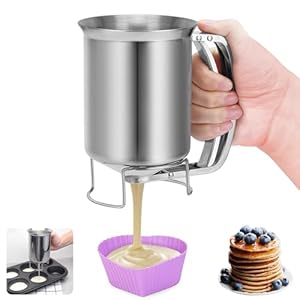 Dispenser Pastella Acciaio Inossidabile 900ml, Distributore Pasta Pancake con Maniglia Premendo, Dosatore Impasto, Imbuto Cucina per Torte, Pancake, Muffin, Waffle, Pasticceria, Dessert, Marmellate