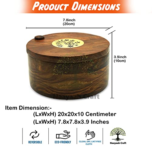 Image of Naayaab Craft Sheesham Wooden Hand Carved Floral Box with Lid, for Chapati, Roti (20 x 20 x 10cm, Brown)
