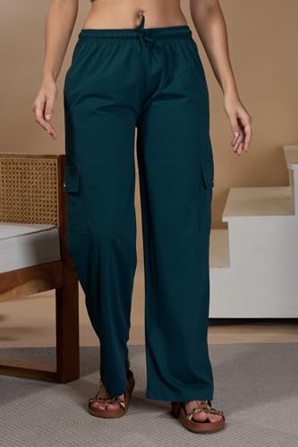 Image of CUPID Women Smart Slim Fit Cargo Pants with High Waist, Zipper Pockets, Easy Wash Straight Fit Casual Wear