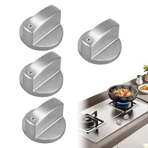 MEKEET 4PCS Silver Metal Universal Gas Hob Knobs - 6mm Oven Control Switch Dial for Kitchen Stove, Cooker, and Various Ovens