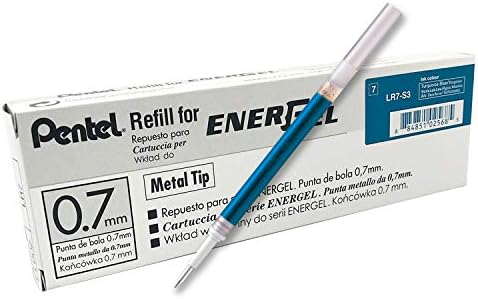 Pentel Refill Ink for EnerGel RTX Retractable Gel Pen, 12 Pack, 0.7mm, Medium Point, Turquoise Blue (LR7-S3)