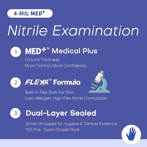 Supmedic Nitrile Exam Gloves, 4 Mil 100 Pcs, Powder-Free Latex-Free Cooking Food-Safe Disposable Medical Gloves, Blue Violet (Large)