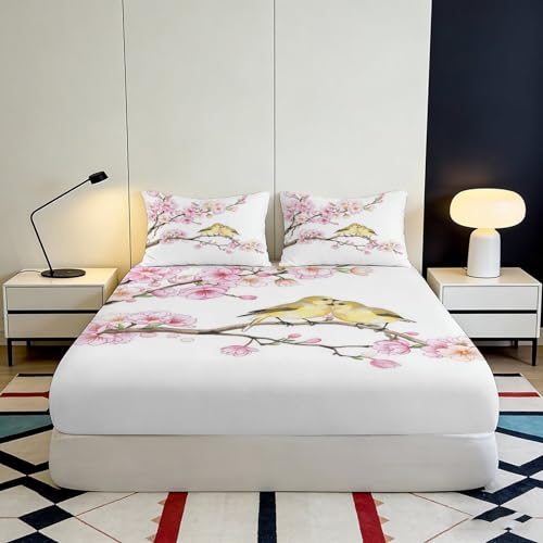 Drap housse fleurs de cerisier pour lit de chambre