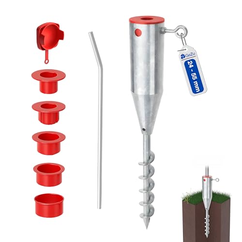 GeZu Impex Supports de parasol de plage Galvanisé à chaud ⌀ 25 à ⌀ 62 mm douille enfoncer rond support spirale sol