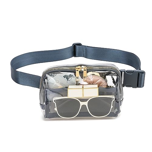 FEIBOON Clear Belt Bag Clear fanny pack stadium approved for Women Men with Adjustable Strap Clear Crossbody Bag Waist Bag for Concerts Sports Travelling Hiking Running (BLUE)