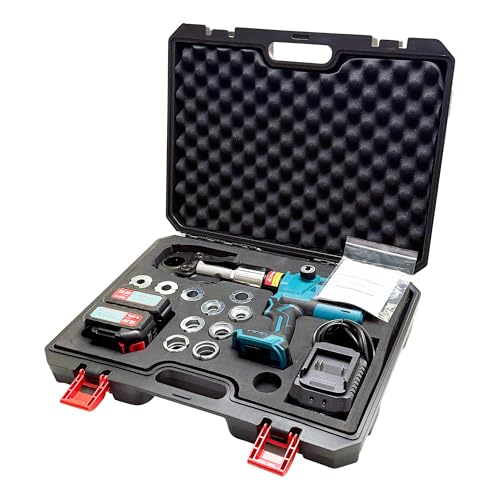 AMZCNC 18V Cordless Plumbing Press Tool Kit w/ 1/2\",3/4\",1\" Copper & 3/8\",1/2\",5/8\",3/4\",1\" PEX Dies | F877 Stainless Sleeves | ASTM F1807 for Plumbers