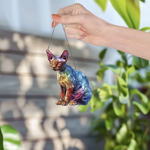 Image of Sphynx Acrylic Window Hanging Ornament Gift for Lovers Christmas Decor