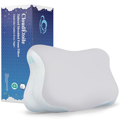 CloudÉToile Cervical Pillow Memory Foam – 2‑In‑1 Memory Foam Pillow For Deep Sleep, Height‑Adjustable Neck Support Pillows For Back Stomach Side Sleepers, Certipur-Eu And OEKO-TEX, 64X38X12 Cm, Grey