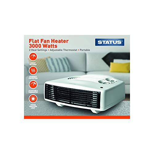 STATUS Flat Fan Heater 3000 Watts (3 Kw) |Indoor Radiator | Portable Heater| White | 2 Heat Settings | Adjustable Thermostat | FFH1P-3000W1PKB STATUS Flat Fan Heater 3000 Watts (3 Kw) |Indoor Radiator | Portable Heater| White | 2 Heat Settings | Adjustable Thermostat | FFH1P-3000W1PKB