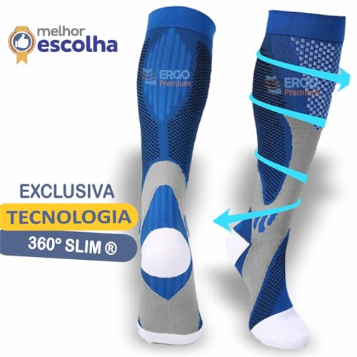 Par de Meia Cano Longo ¾ Ergo Premium Algodao Adulto (BR, Numérico, 35, 40, Azul)