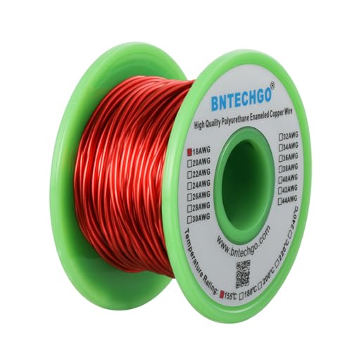 Image of BNTECHGO 18 AWG Magnet Wire 8 oz Red Enameled Copper Wire 0.0393 inch(1.00mm) | 18 Gauge Enameled Copper Coil Wire Widely Used For Transformers, Inductors, Speakers, Electromagnets, Educational Experiments