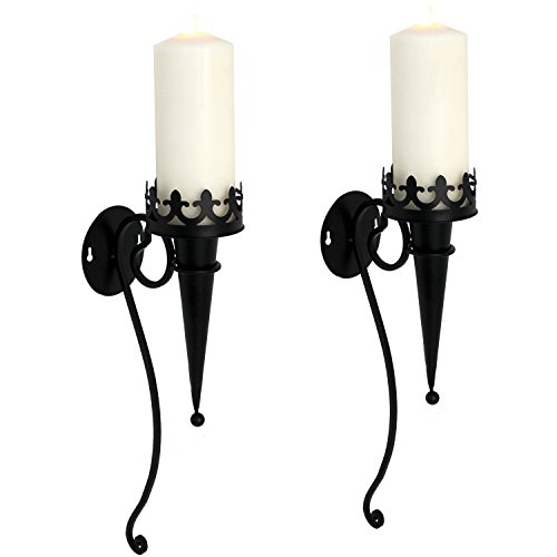 2u00a0pieza Soporte de velas para pared (metal vela Soporte de pared Leuchten 46,5u00a0x 10u00a0x 16,5u00a0cm pared Luz Decorativa Decoración Negro