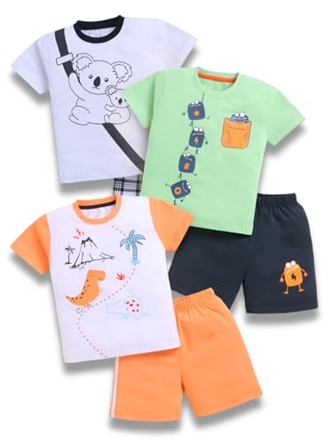 Image of Toonyport Boys Summer 3 Packs Of T-shirts and Shorts Combo Set (Multicolors)