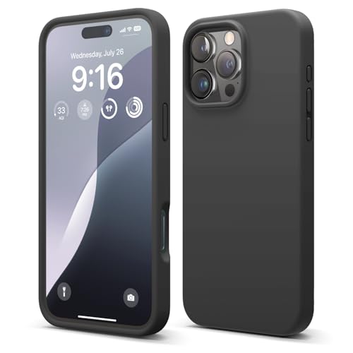 elago Compatible with iPhone 16 Pro Max Case, Premium Liquid Silicone Case, Full Body Protective Cover, Shockproof, Slim Phone, Anti-Scratch Soft Microfiber Lining, 6.9 inch (Black)