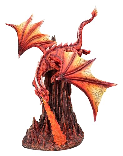 Drachenfigur rot - Höllenfeuer 34 cm - Feuerdrache Lava Statue Deko Figur Drache Dragon Sammlerstück für Drachenliebhaber