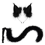CROOOLTRRY Furry Fox Wolf Costume Anime Set with Adjustable Ears Poseable Cat Tail for Cosplay Halloween (black)