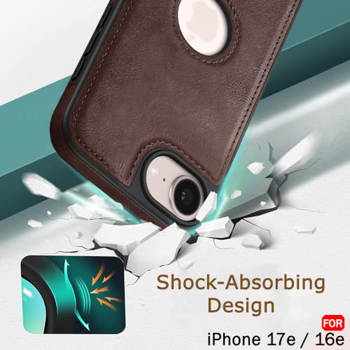 Image of TheGiftKart for iPhone 16e / iPhone 17e Case, Leather Finish Back Cover, Shockproof Design, Raised Edges for Camera & Screen Protection, Stunning Minimalist Design Back Cover Case (Black, Brown)