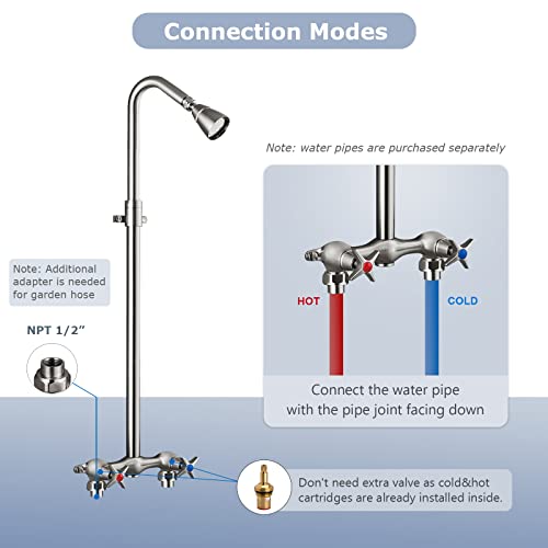 Aolemi Brushed Nickel Outdoor Shower Kit Wall Mount With Adjustable Slide Bar Dual Cross Handles Exposed Shower Faucet Set With Overhead Shower Brass Mix Valve #TOP3