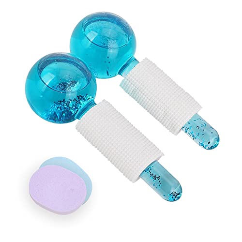 Ice Globes for Facials Cooling Water Globes for Face Glass Massager Roller Ball Freezer Safe Tighten Skin Reduce Puffiness and Headaches Enhance Circulation and Complexion (Blue)
