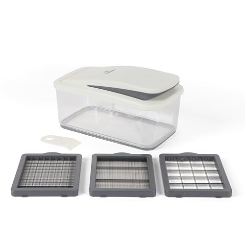Image of Calphalon Aero Vegetable Chopper, 5-in-1 Food Chopper with Container, Manual Vegetable Dicer with Interchangeable Stainless Steel Blades for Slicing, Chopping & Meal Prep
