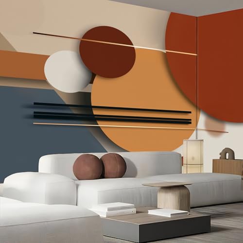 Papier peint panoramique géométrique pour transformer un mur blanc en décor moderne terre cuite - 4