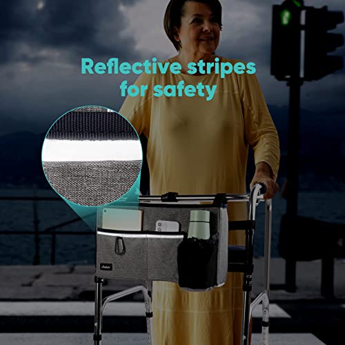 Joiish Stay Upright Walker Basket With Cup Holder, Folding Walker Accessories Bag For Senior, Large Storage & Easy To Use #TOP5