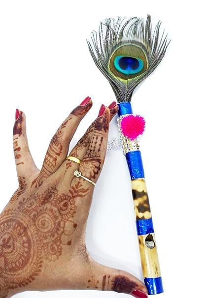 2Pcs Small Size Bamboo Flute |Kanha ji Bansuri | Natural Medium Scale | for Professional/Beginner Basuri | Traditional flute with Peacock feather | Kishna ji Murli For Janmashtami 10 inch-image-8